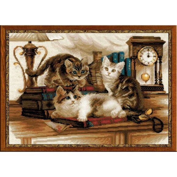 Riolis FURRY FRIENDS Cross Stitch Kit #1247 Cat Kitten Design Complete $49 NEW - Picture 2 of 11
